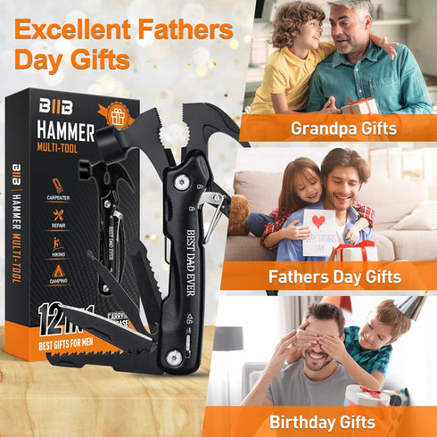 BIIB 12 in 1 Hammer Multitool - Father's Day Gifts from Daughter, Wife, Son, Birthday Gifts for Dad