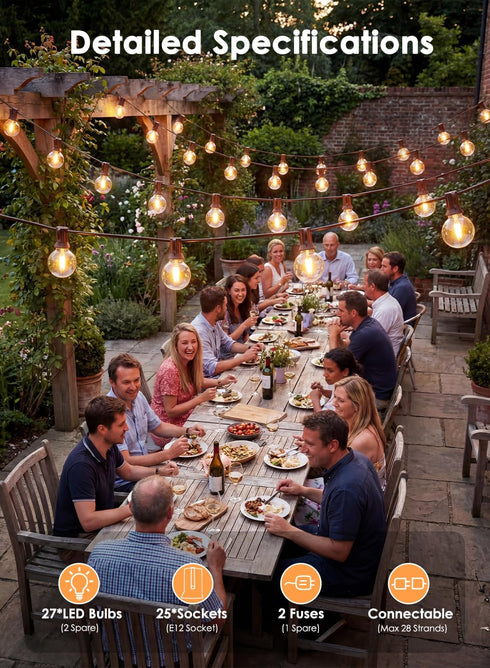 25FT 25 G40 Bulbs, E12 SUNSGNE Brown Outdoor String Lights, Shatterproof LED Globe String Lights with LED Waterproof