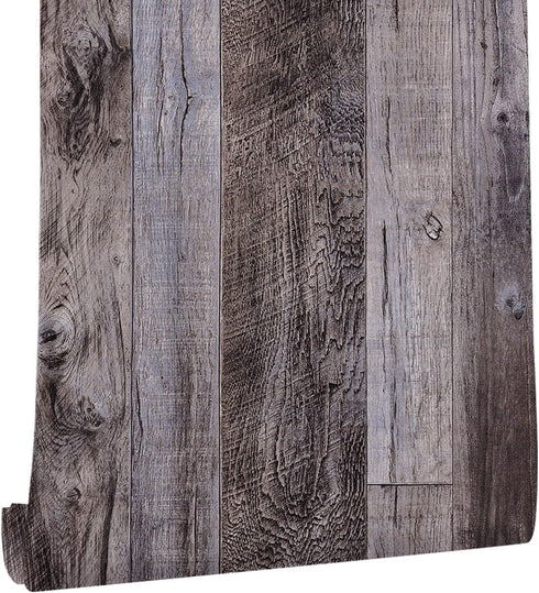 Yun-aeon Gray Wood Peel and Stick Wallpaper 17.3" X 80" Self-Adhesive Removable Wall Paper for Furniture Renovation