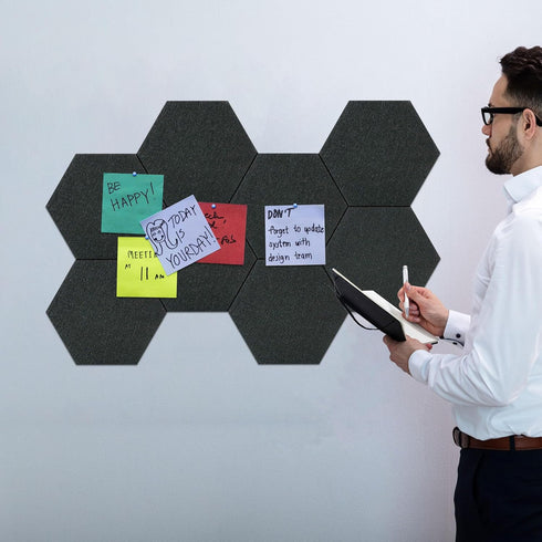 Vienrose Hexagon Felt Bulletin Board Tiles with 35 Push Pins for Wall Decoration in Office, Home, and School, Black 8