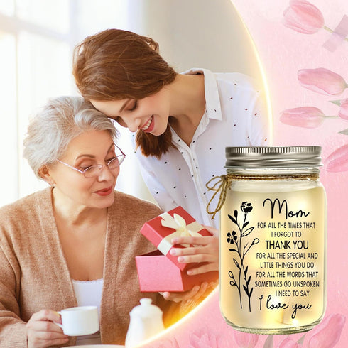 Kenon Mason Jar Night Light Christmas Gift for Mom, Home Decoration Lights, Personalized Jar Night Light Mother's Day