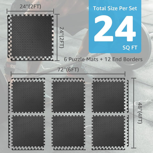 Art3d 24"x24" 1/2 Pack 6 Eva Puzzle Exercise Mats, x Thick Foam Interlocking Tiles for Gyms, Flooring, Workout, Gym
