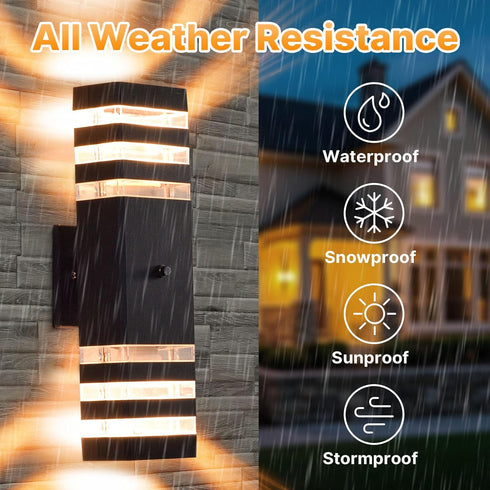 futxnziey 1 Pack Dusk to Dawn Outdoor Wall Lights, Modern Black Exterior Wall Sconce, Waterproof Aluminum Up and Down