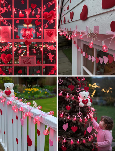 25FT G40 27 Bulbs, LED Outdoor Valentine's Day String Lights, Pink Valentine's Day Decorations Lights with Shatterproof