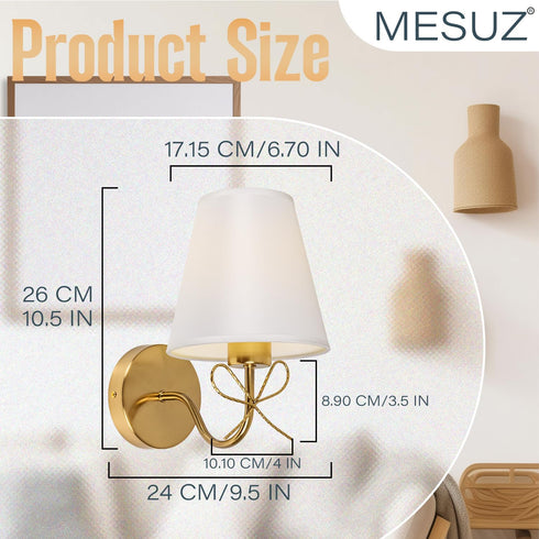 1 Pack, E26 110V Antique Brass Wall Sconces Bow Sconces Decor Gold Wall Lights Brass Brushed Gold Sconce with Fabric