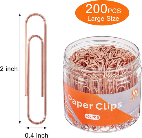 Rose Gold Paper Clips, 200 Count Large Size, 2 Inch Jumbo Paperclips, School and Office Supplies by NEEWAY