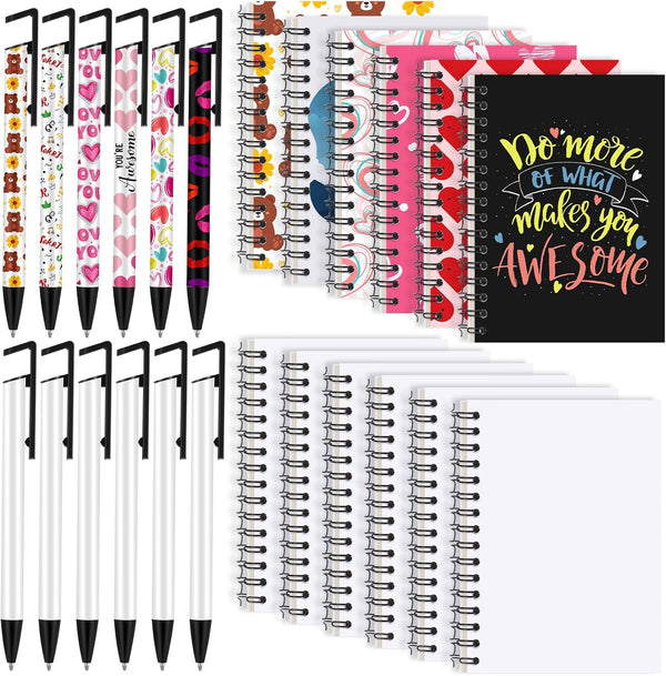 Spakon 24 Pcs Sublimation Pens and Journals Sets, Blank Heat Transfer Spiral A6 Notebooks with Sublimation Pens Bulk