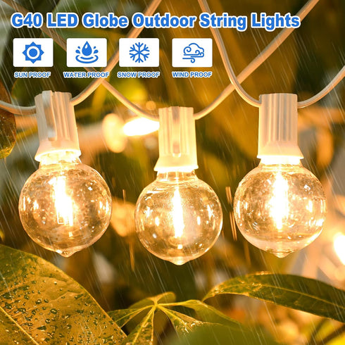 G40 25FT Dimmable 12+2 Bulbs Commercial Bosceos Outdoor LED Globe String Lights Shatterproof Waterproof Patio Lights