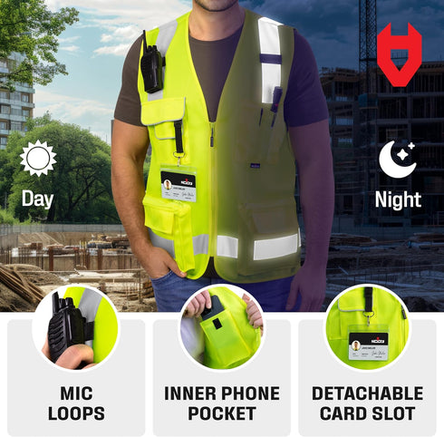 NoCry Premium Reflective Safety Vest for Men, Heavy Duty Stitching, ANSI Class 2