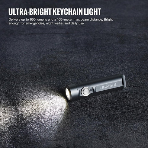 650 ThruNite Ti Mini Keychain Flashlight, USB-C Rechargeable EDC Pocket Light, Bright Lumens Small Keychain Gadget