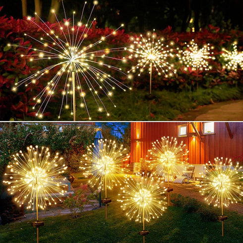 2 Pack 120 JJGoo Outdoor Solar Lights Firework, LEDs Waterproof Solar Lights for Outside Garden Yard Pathway Fence