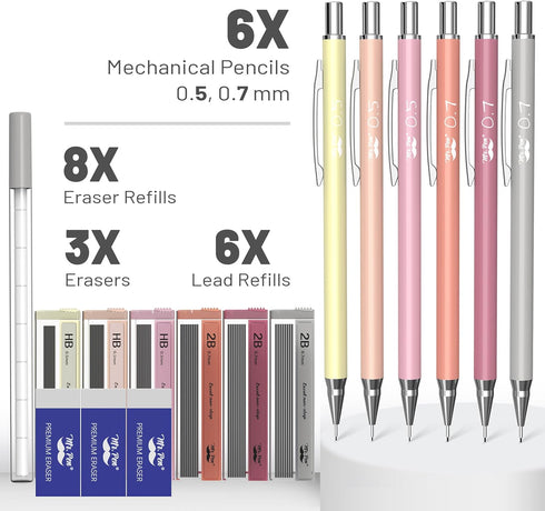 Mr. Pen- Mechanical Pencil Set with Lead and Erasers Refills, 6 Pack, Boho Theme, 0.5mm & 0.7 mm, Cute Aesthetic Pastel Led Pencils 0.7mm by Mr. Pen
