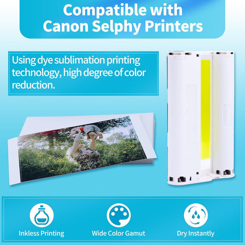 Wonfoucs 4-Pack Compatible Ink Cartridge for Canon Selphy KP-108IN, Color Ink Cassette for Selphy Printers