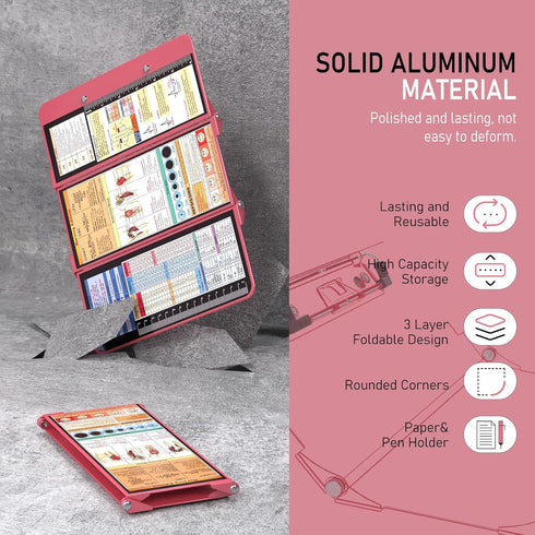 Nursing Clipboard Foldable - 3 Layers Aluminum with Cheat Charts for Students, Nurses, and Doctors