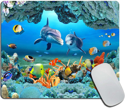 Mouse Pad, Rectangle Underwater World Dolphins Anti-Slip Rubber for Gaming Office Laptop, Cute Custom Pattern,