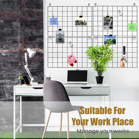 Metal Grid Wall Panel, 17.3"×11.8" Wire Photo Display Organizer, 4-Pack Memo Board with Clips and Hooks