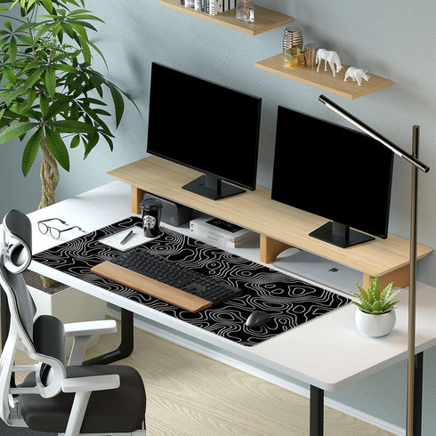 Black Topographic Map Extended Large Mouse Pad, XXL Gaming Desk Mat, 31.5x15.7inch with Stitched Edge for Home Office