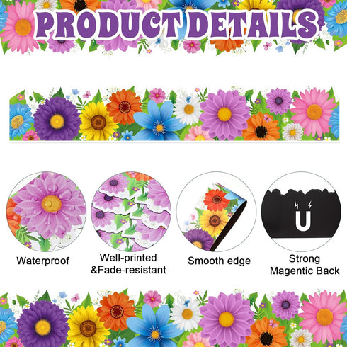 Capoda 24 Pcs Spring Magnetic Borders for Classroom, Floral Bulletin Board Border Trim for School Decor