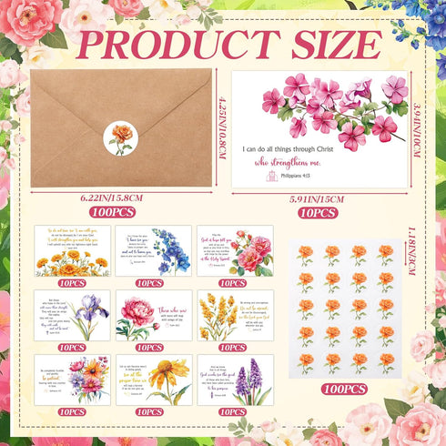 Resholder 100 Sets Christian Greeting Cards Bulk with Envelopes Stickers, Religious Bible Verse Cards Scripture