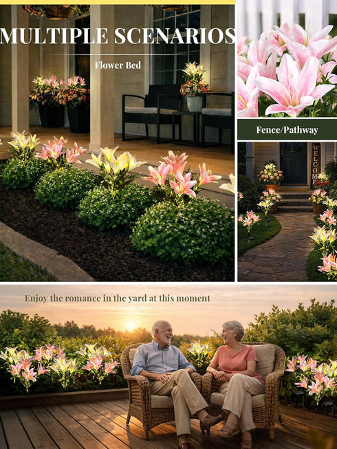 2 Pack (1White,1Pink) GIGALUMI Solar Garden Lights, LED Lily Garden Decor Carefree Solar Flowers Outdoor Waterproof