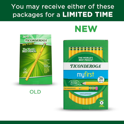 Ticonderoga My First Wood-Cased Pencils, 36 Count, 2 HB, Yellow