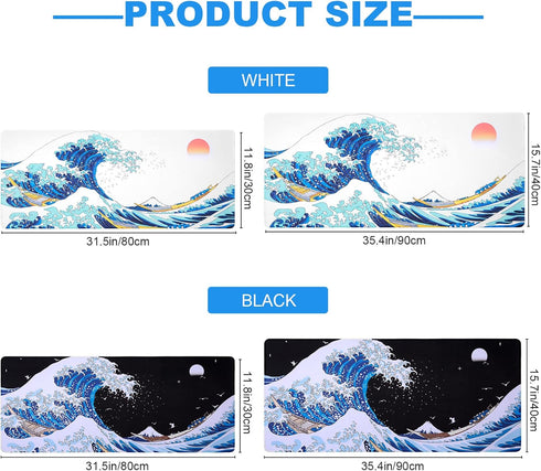 Japanese Art Sea Wave Mouse Pad, XL Large Gaming Desk Mat, Long Extended Mousepad for Office Home Gamer 31.5 X 11.8