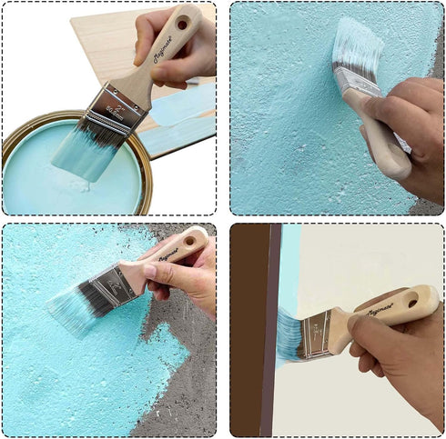 Stubby Paintbrush Shortcut Trim Angled Sash Brush, Wooden Short Handle Stain Brush - 2 Inch