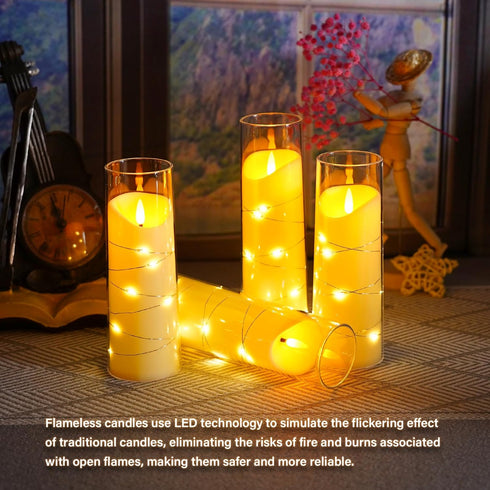 Set 9 Eebuss Flameless Candles with Embedded Star String, Battery Operated LED Pillar Candles with Timer and Remote