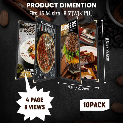 IVWNNN 8.5 11 Inch 10 Pack 4 8Views x Menu Covers Double Stitched Menu Sleeves Pages / Menu Holder Crystal Clear Vinyl