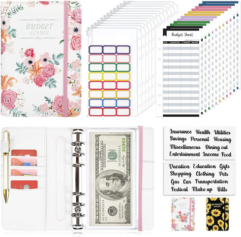Onlyesh Budget Binder with Zipper Envelopes, 28Pcs Cash Envelopes for Budgeting, Money Organizer (RoseWhite)