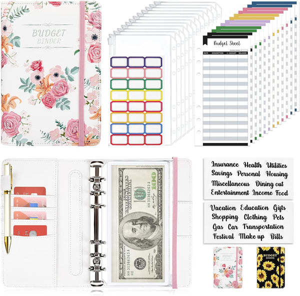 Onlyesh Budget Binder with Zipper Envelopes, 28Pcs Cash Envelopes for Budgeting, Money Organizer (RoseWhite)
