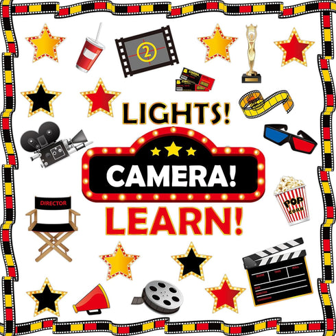 Movie Night Bulletin Board Classroom Decoration Set, Motivational Hollywood Theme Cutouts for Back to School Decor