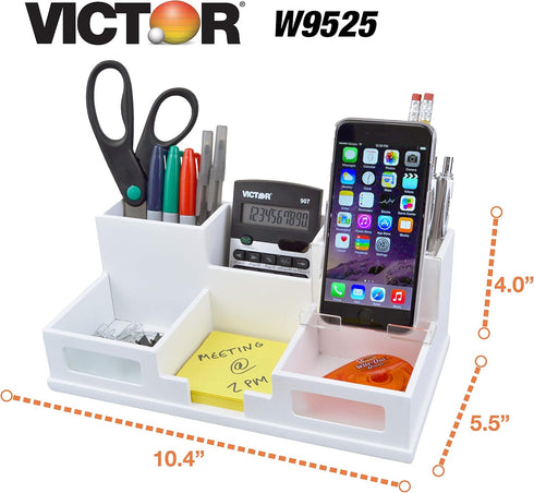 Victor Pure White Desktop Organizer - 4" x 5.5" x 10.4"