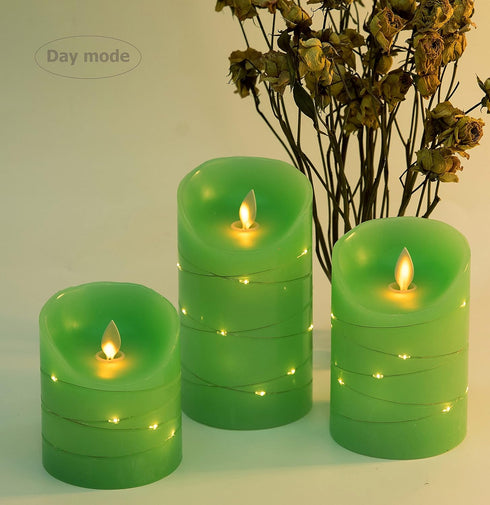 danip 3 10-Key 24-Hour Green LED flameless Candle with Embedded Starlight String, LED Candles, Remote Control, Timer