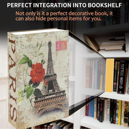 FOWSEEK (9.5"6"2.2") Paris Book Safe Box with Combination Lock, Diversion Safe Vintage Faux Book Hidden Safe