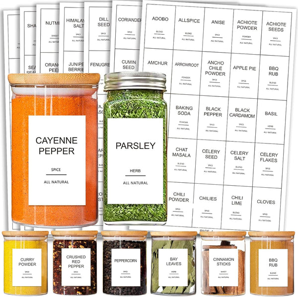 GPOVVIMX 191 Spice Jar Labels Preprinted Minimalist Stickers - White Waterproof Label -