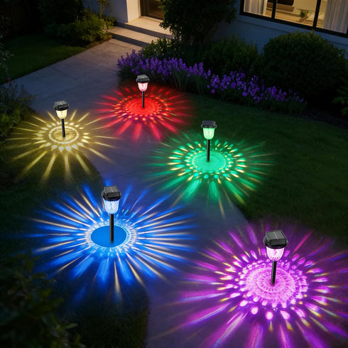 echosari 2 Pack Color Changing Solar Pathway Lights, Dynamic Pattern Multicolor &