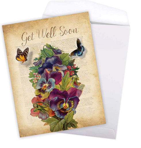 The Best Card Company Big Floral Get Well Soon Card, 8.5 x 11 Inch, Flowers, Feel Better Greeting, Fluttering Words