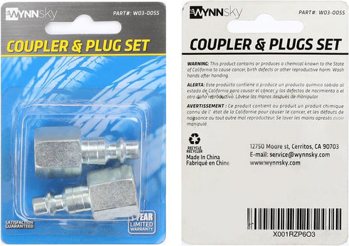WYNNsky Industrial Air Plug Set, 1/4 Inch Body Size, 3/8 Inch NPT Female Threads, 2 Pieces