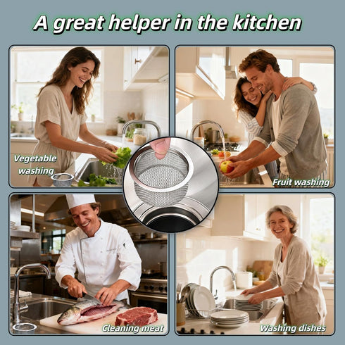 2-Pack, (3.14"-3.34" Stainless Steel Kitchen Sink Strainer - Deep Cup Basket Design, Upgraded Double-Layer Safety