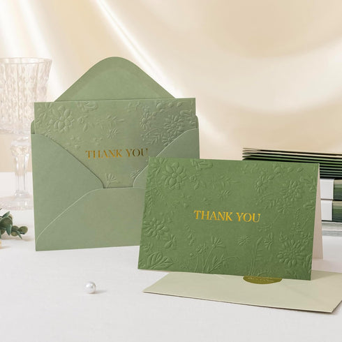 Green),50 Pack Crisky Bridal Shower Thank You Cards with Envelopes(Sage Embossed Floral Thank You Cards for Wedding