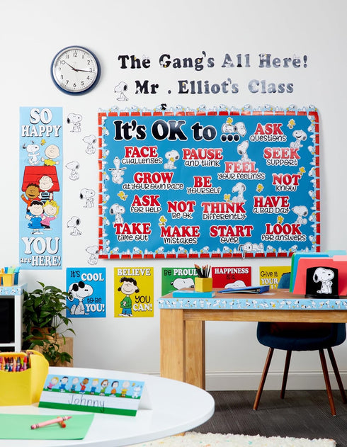 Eureka Peanuts Snoopy It's Ok to… Classroom Bulletin Board Set, 42 Pieces for Teachers