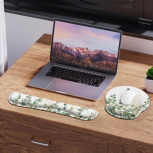 iLeadon Ergonomic Mouse Pad with Wrist Rest Set, Easy Typing & Pain Relief, Non-Slip Base for Computer Home, Eucalyptus