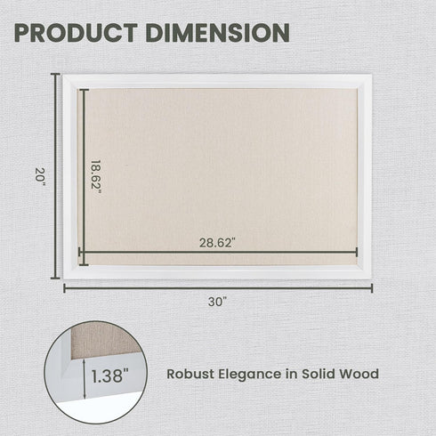 Bulletin Board Cork Board with Linen, 30" x 20" Wood Framed Decorations, Wall Mounted Fabric Picture Board