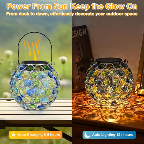 2 Pack Uspring Crystal Mosaic Solar Lanterns Outdoor Waterproof Decorative Hanging Solar Lights for Outside, Gifts