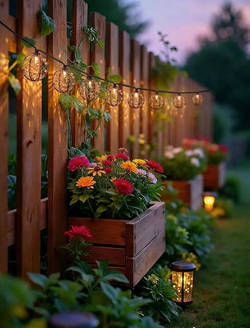 8.5Ft 10L Outdoor Decorative Patio Lights, Beaded Copper Wire Ball Style Lantern Lights, Connectable Weather-Resistant