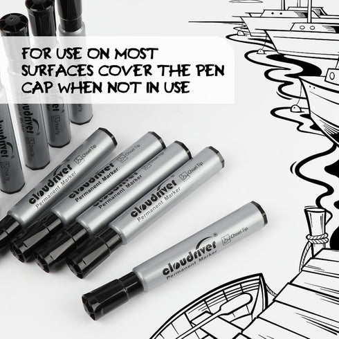 cloudriver Permanent Markers, 96 Count Black Permanent Marker Bulk Set, Chisel Tip, Quick Drying Ink