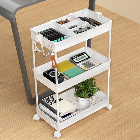 SPACELEAD 3-Tier Utility Storage Cart, Mobile Organizer with Lockable Caster Wheels, Rolling Carts for Bathroom,