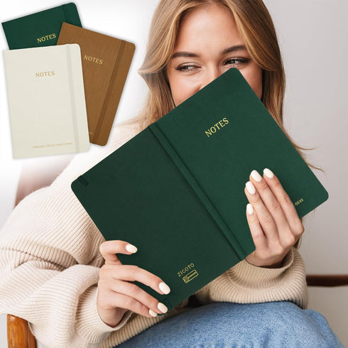 Beautiful College Ruled Hardcover Journals, Cute Set of 3, 8x5.7" Notebooks for Men, Women, Boys, Girls, Perfect for