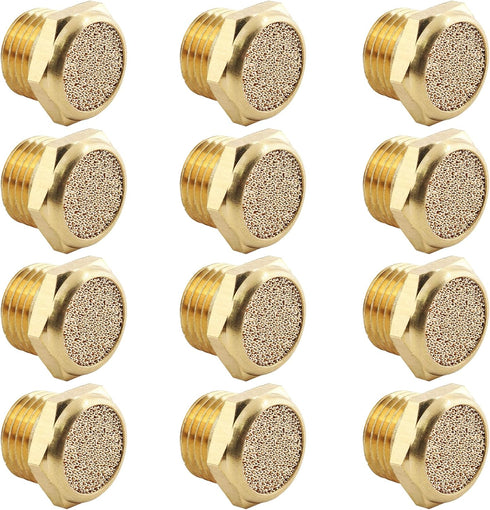 12 Pcs Pneumatic Sintered Brass Air Muffler Silencer, 1/4 NPT Male Air Silencer Fitting